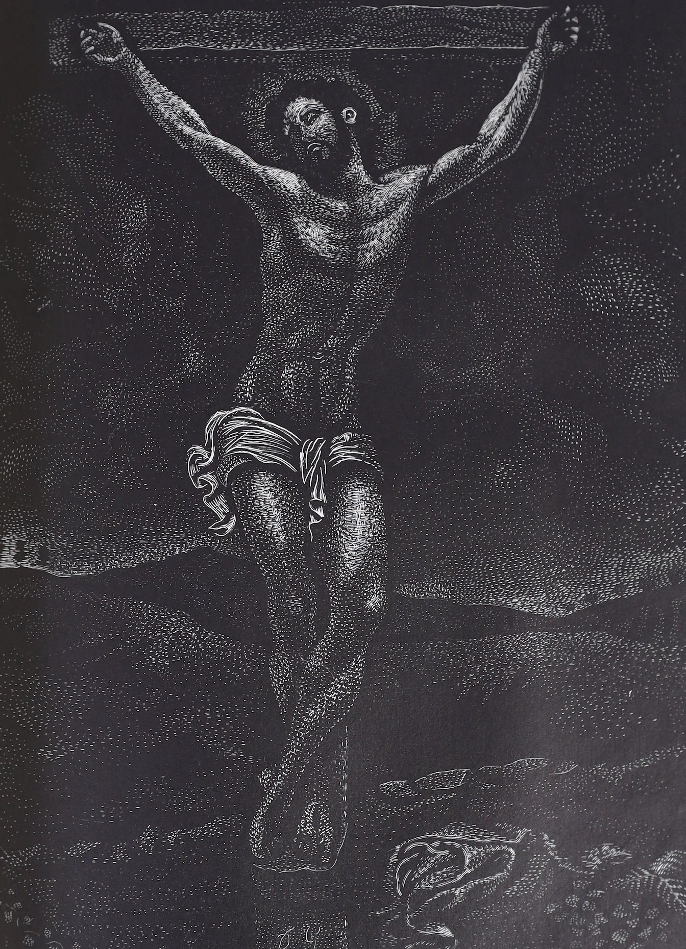 Cresset Press - London - Milton, John - Paradise Lost; Paradise Regain’d, one of 195, 2 vols, 4to, pigskin binding stamped - ‘’Wood of London’’, (Henry T. Wood, established 1875), illustrated with wood-engravings by Deme
